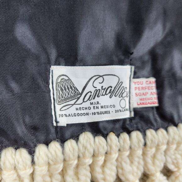 VINTAGE Mexican Rebozo 85" Black White Handmade Shawl Wrap Scarf RARE 60s 70S - Picture 5 of 16